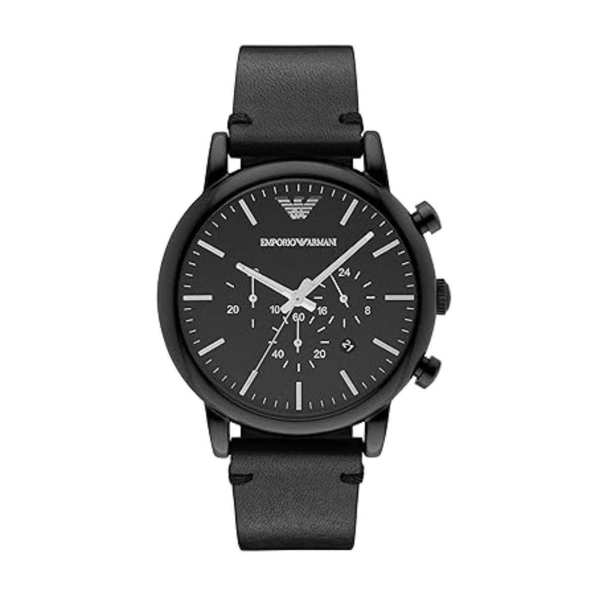 Emporio Armani Black Dial Chronograph Leather Strap Men's Watch AR1918