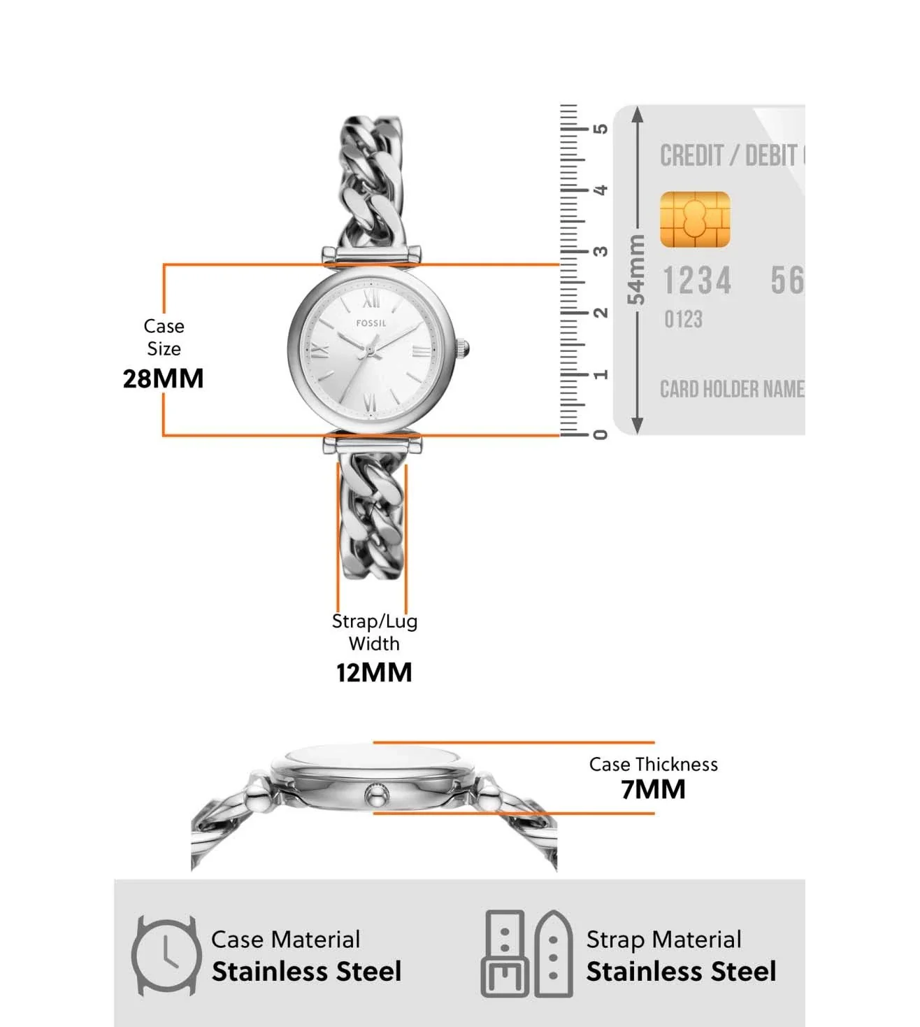 ES5331 FOSSIL | 28mm Silver Dial Carlie Analog Watch (Women) - Image 6