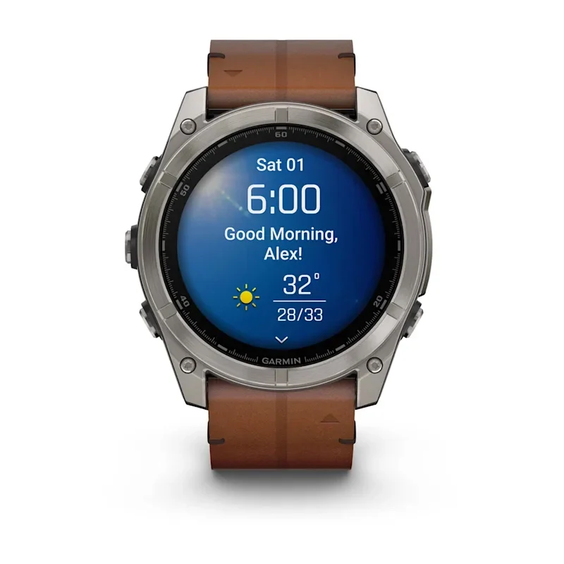 Fenix 8 51mm, AMOLED Sapphire, Titanium with Chestnut Leather Band - Image 11