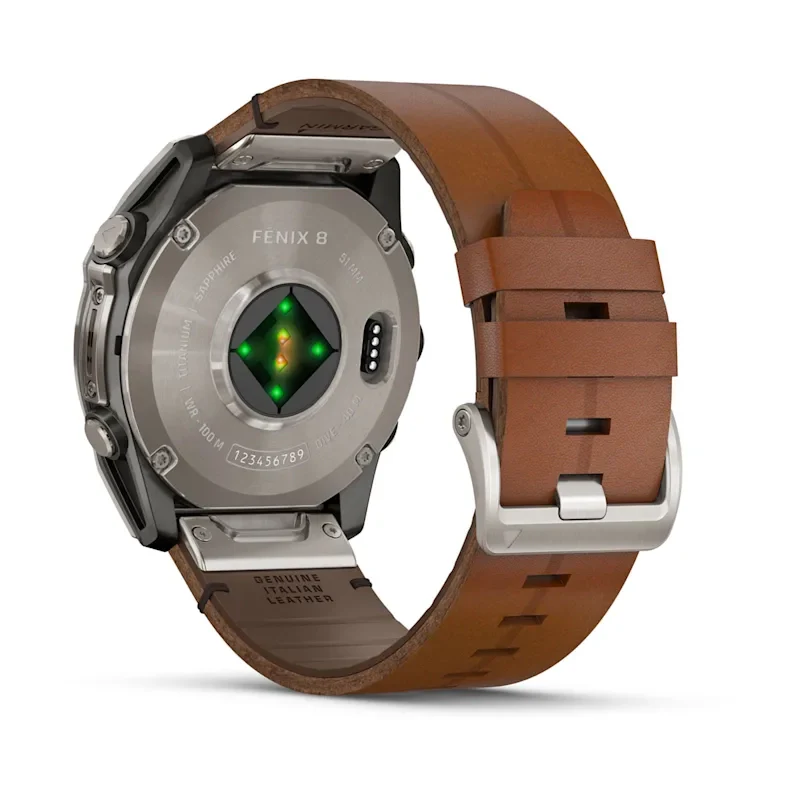 Fenix 8 51mm, AMOLED Sapphire, Titanium with Chestnut Leather Band - Image 8