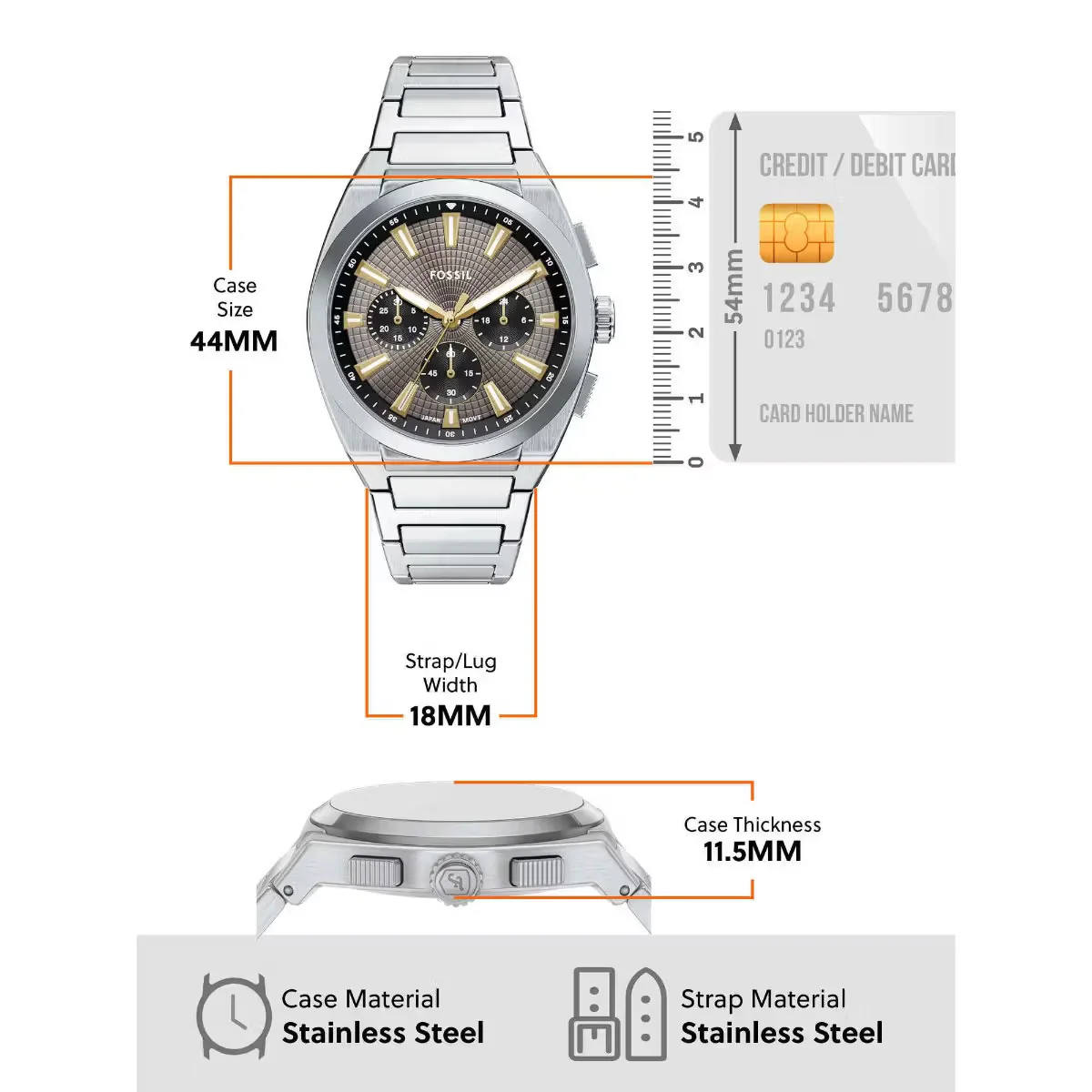 Fossil Everett Quartz Grey Dial Chronograph Watch For Men FS6128 - Image 5