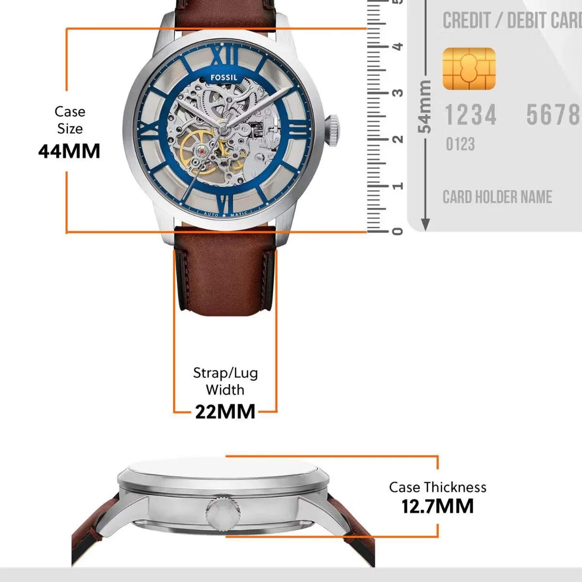 Fossil Mechanical Clear Dial Analog Leather Strap Men Watch ME3267 - Image 3