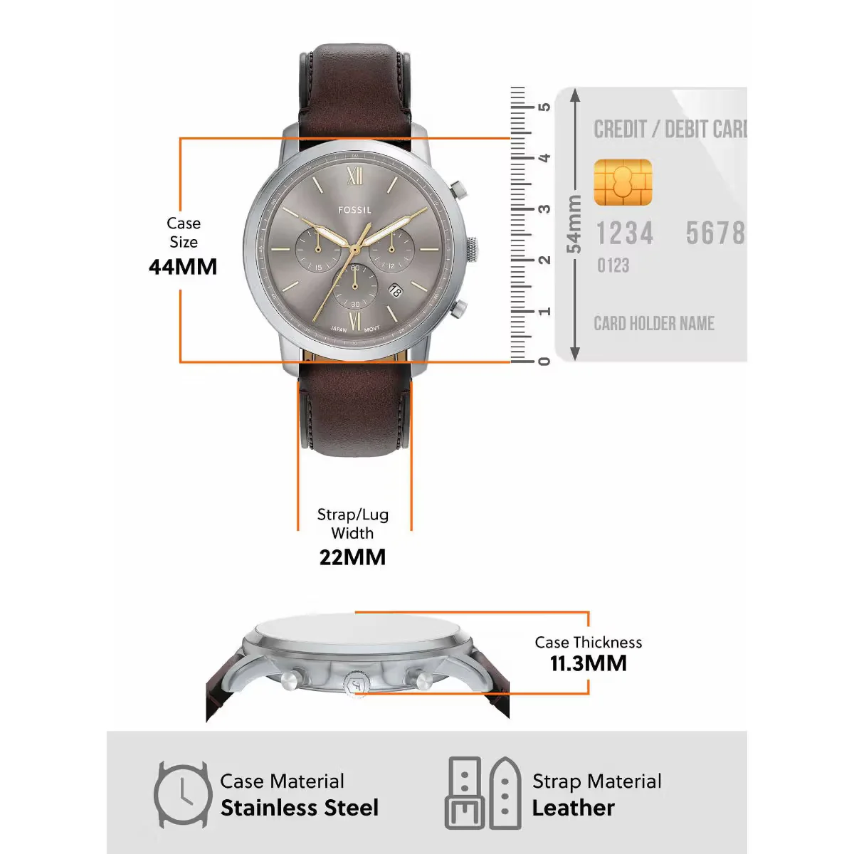 Fossil Neutra Quartz Grey Dial Chronograph Leather Strap Men Watch FS6129 - Image 5
