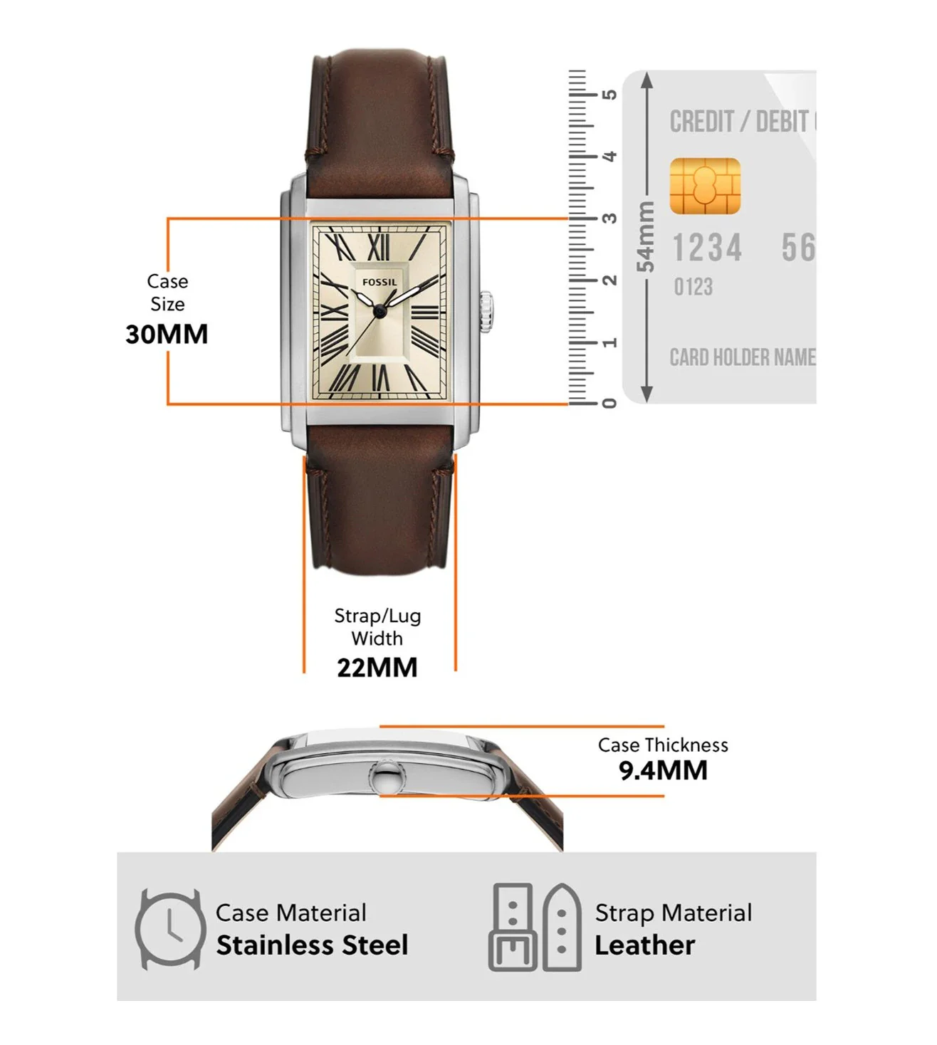 FS6012 FOSSIL | Carraway Three-Hand Brown Leather Watch (Men) - Image 8