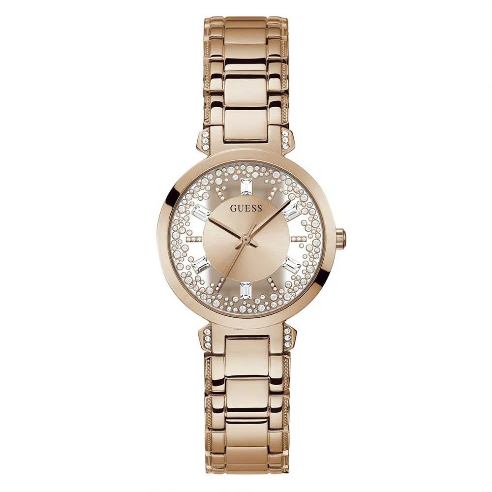 GUESS Crystal Clear Rose Gold Dial Stainless Steel Analog Women Watch GW0470L3