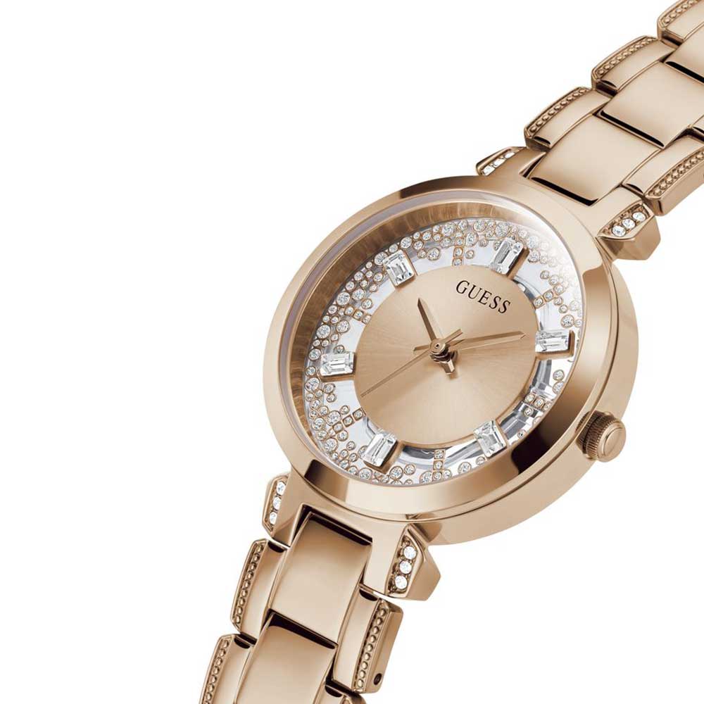 GUESS Crystal Clear Rose Gold Dial Stainless Steel Analog Women Watch GW0470L3 - Image 4
