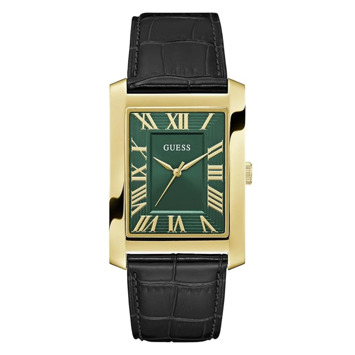GUESS Quartz Green Dial Analog Leather Strap Men's Watch GW1003G3
