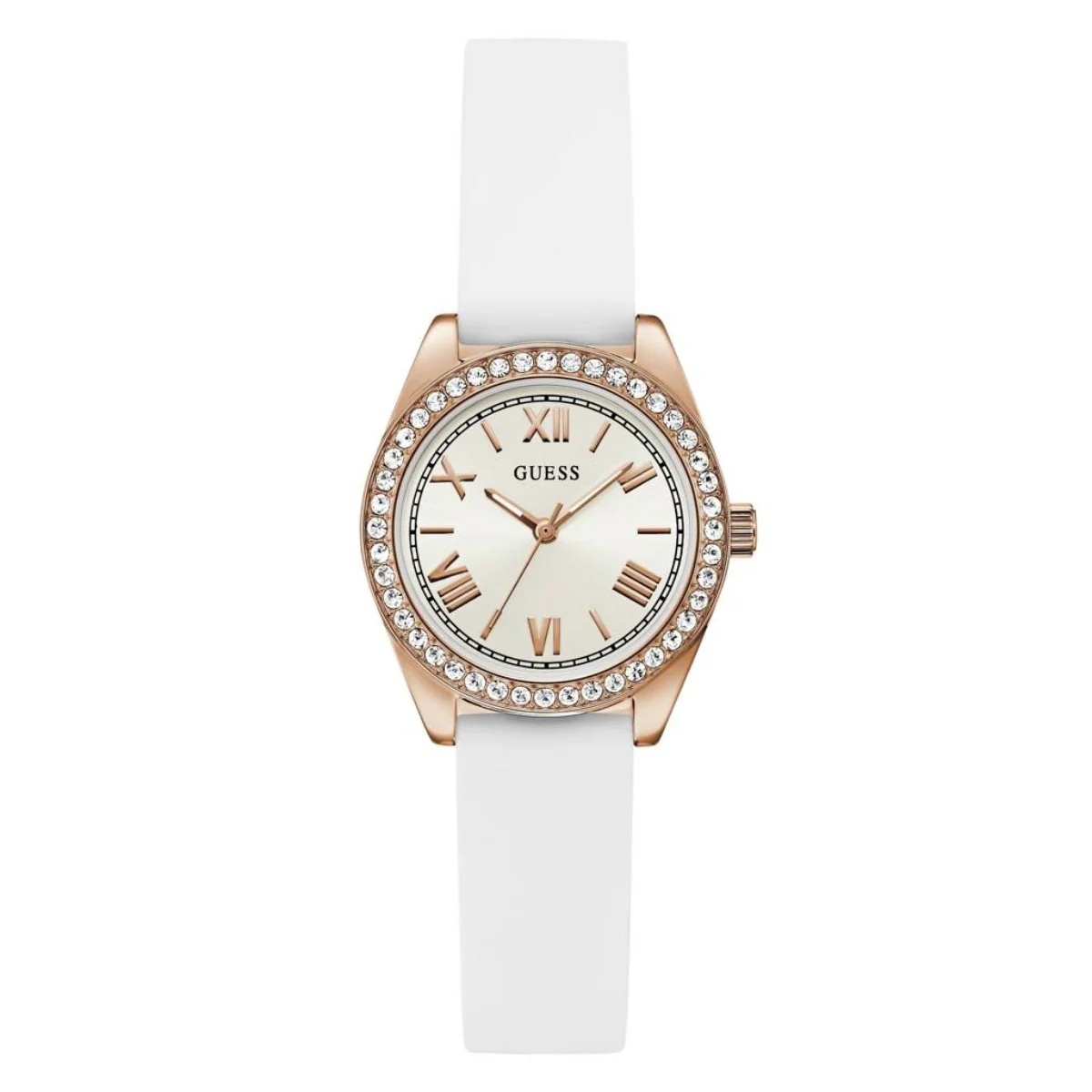 Guess Quartz White Dial Analog Silicone Strap Women's Watch GW1000L3