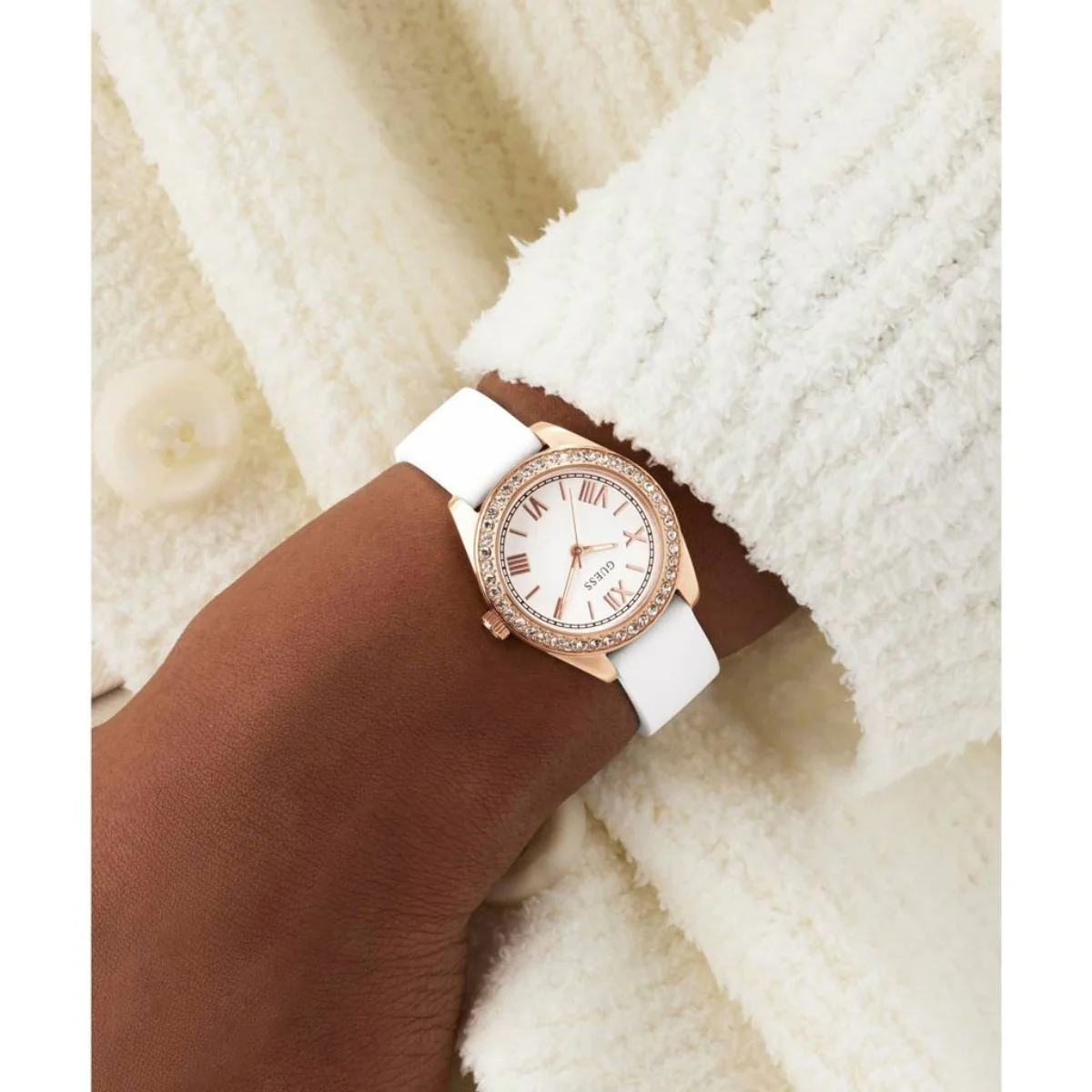 Guess Quartz White Dial Analog Silicone Strap Women's Watch GW1000L3 - Image 2
