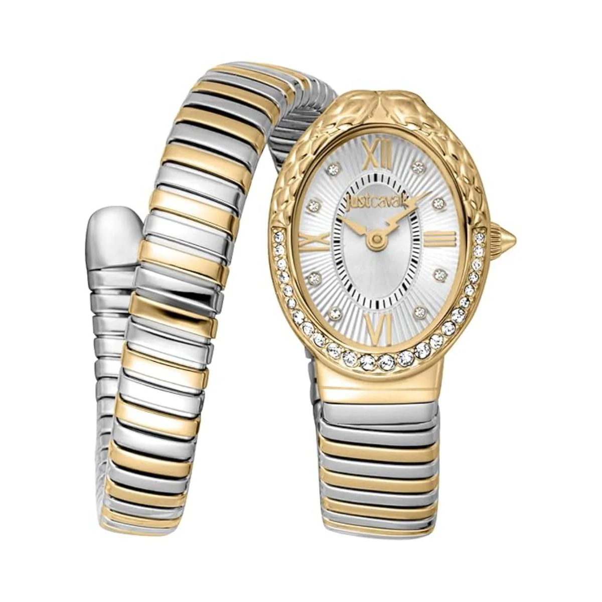 Just Cavalli Fiore Silver Dial Analog Two Tone Watch For Women JC1L390M0055