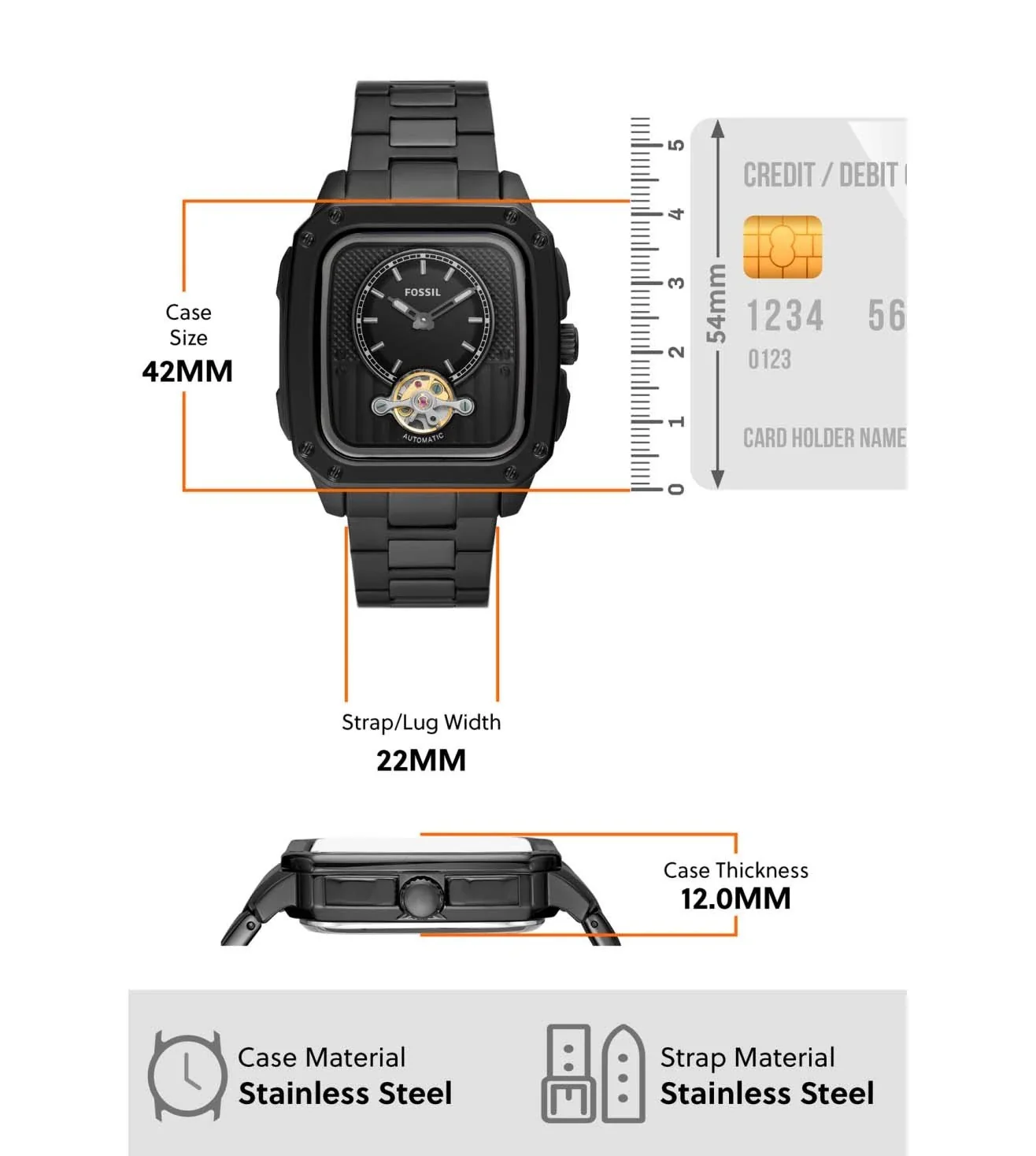 ME3238 FOSSIL | Inscription Automatic Black Dial Watch (Men) - Image 8