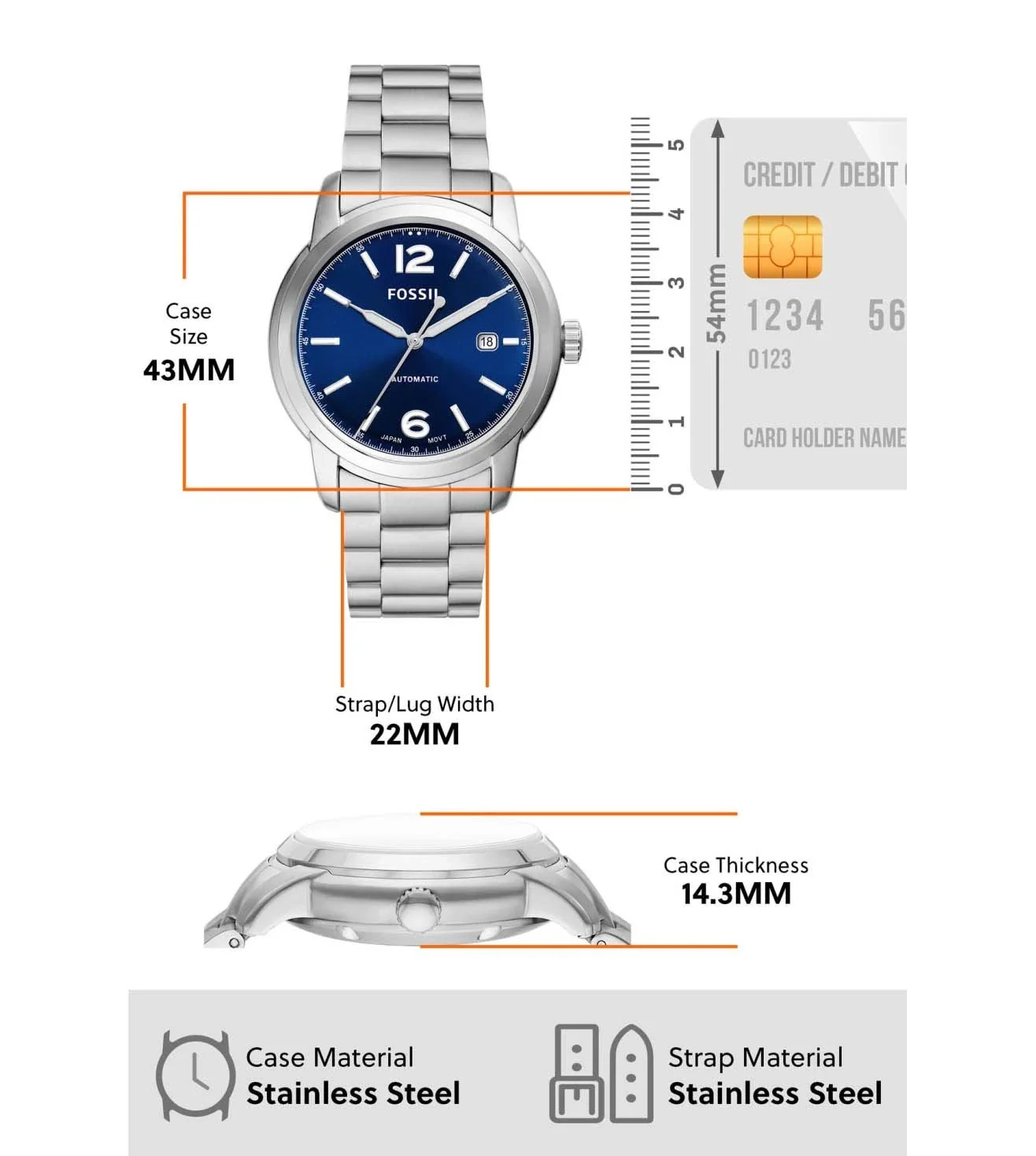 ME3244 FOSSIL | Heritage Series Blue Dial Watch (Men) - Image 5