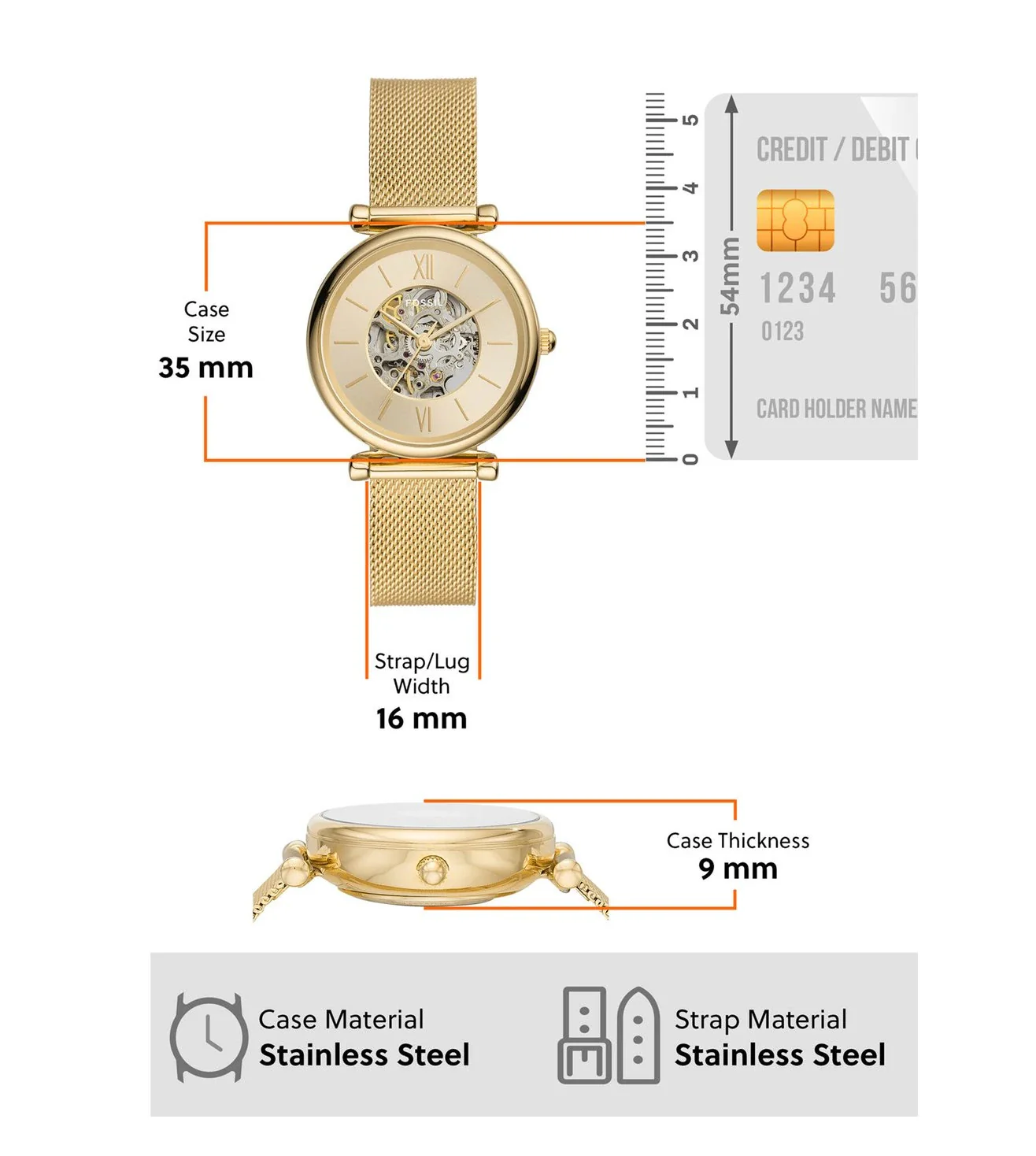 ME3250 FOSSIL | Carlie Automatic Gold Dial Watch (Women) - Image 7