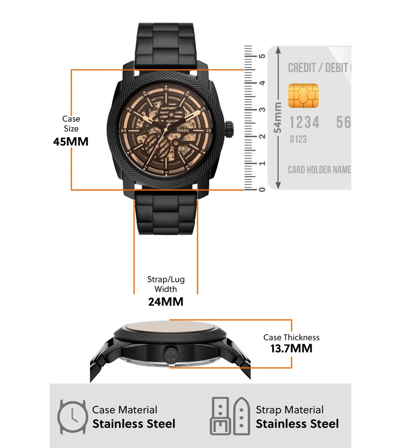 ME3253 FOSSIL | Machine Automatic Analog St Steel Watch (Men) - Image 8
