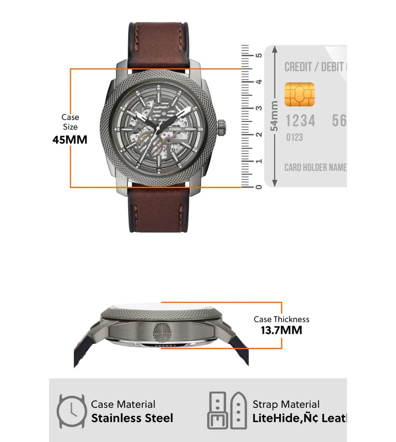 ME3254 FOSSIL | Grey Dial Automatic Leather Strap Analog Watch (Men) - Image 7