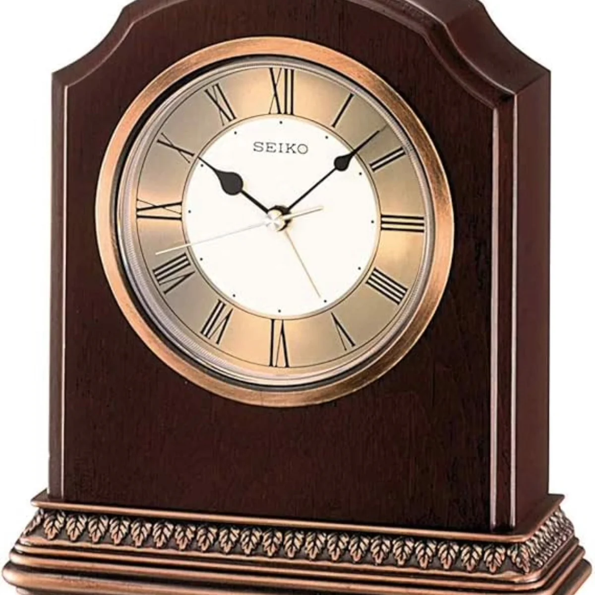 Seiko Desk Clock Designer Brown Wooden Roman Figure QXE018BN
