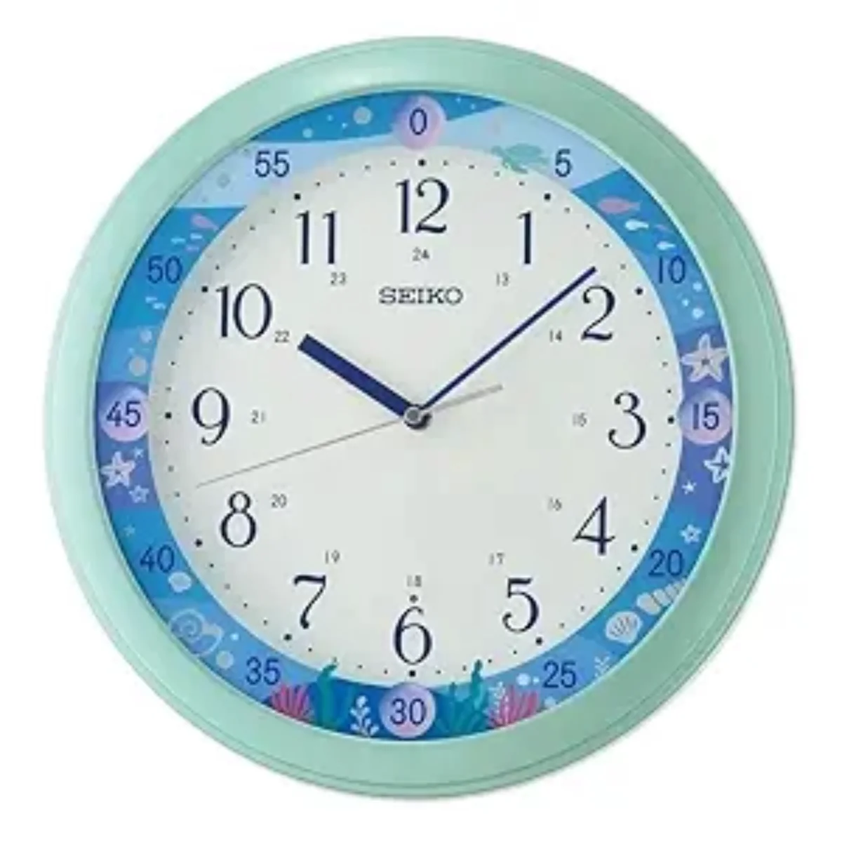 Seiko Wall Clock Elegant Round Blue Plastic Case Auto Constant Light QHA010MN