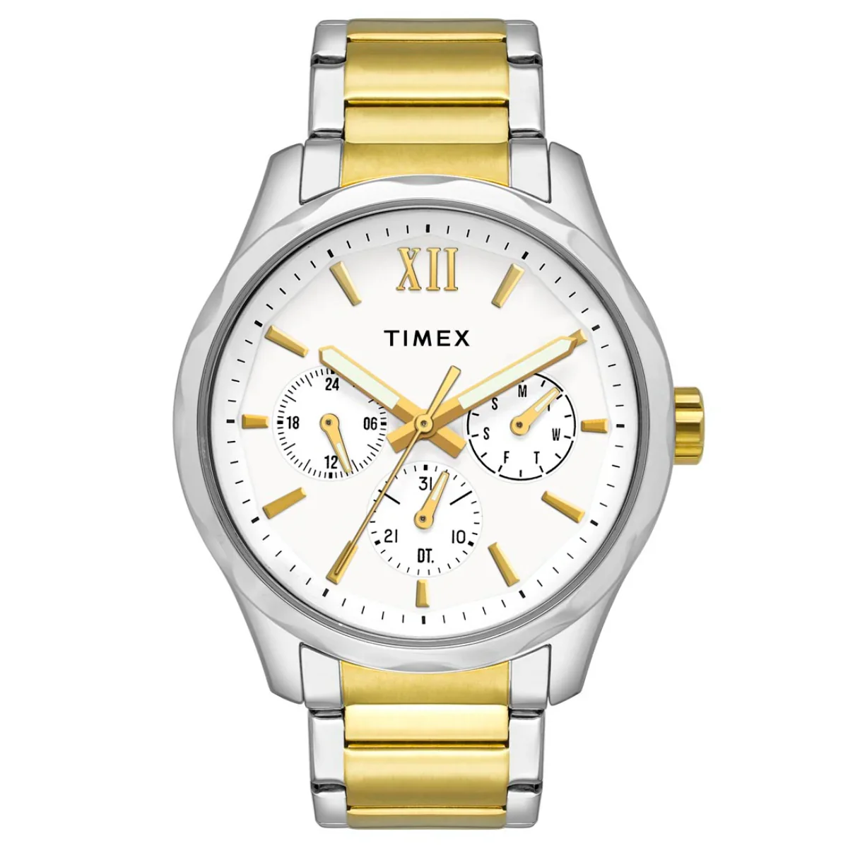 Timex Men Multifunction White Round Brass Dial Watch- TW0TG7616