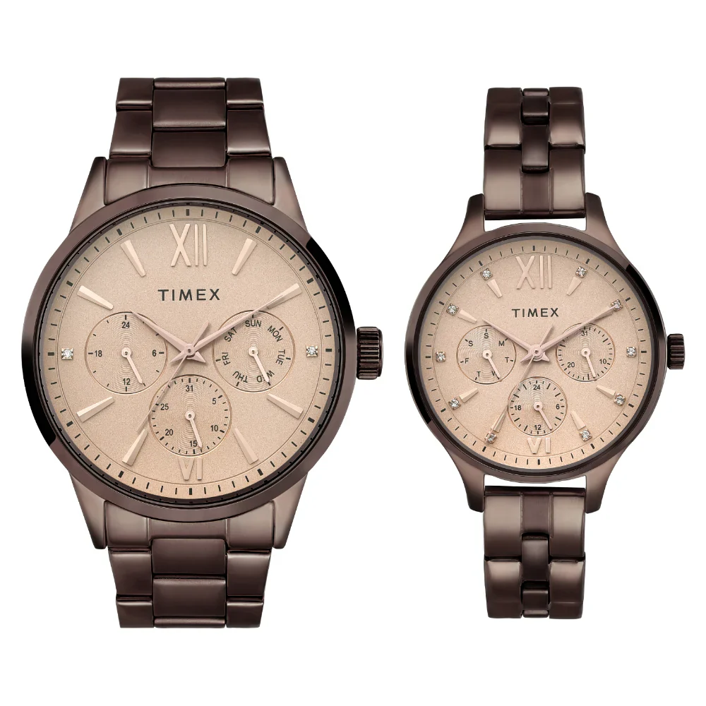 Timex Pairs Rose Gold Round Multifunction Dial Watch - TW00PR306