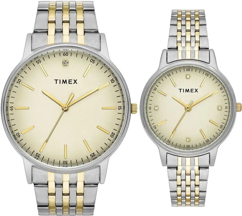 Timex Quartz Beige Dial Analog Stainless Steel Couple Watch TW00PR329