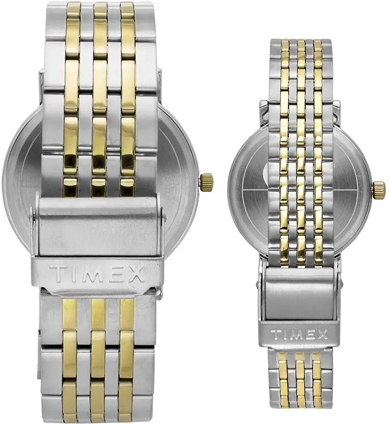 Timex Quartz Beige Dial Analog Stainless Steel Couple Watch TW00PR329 - Image 3