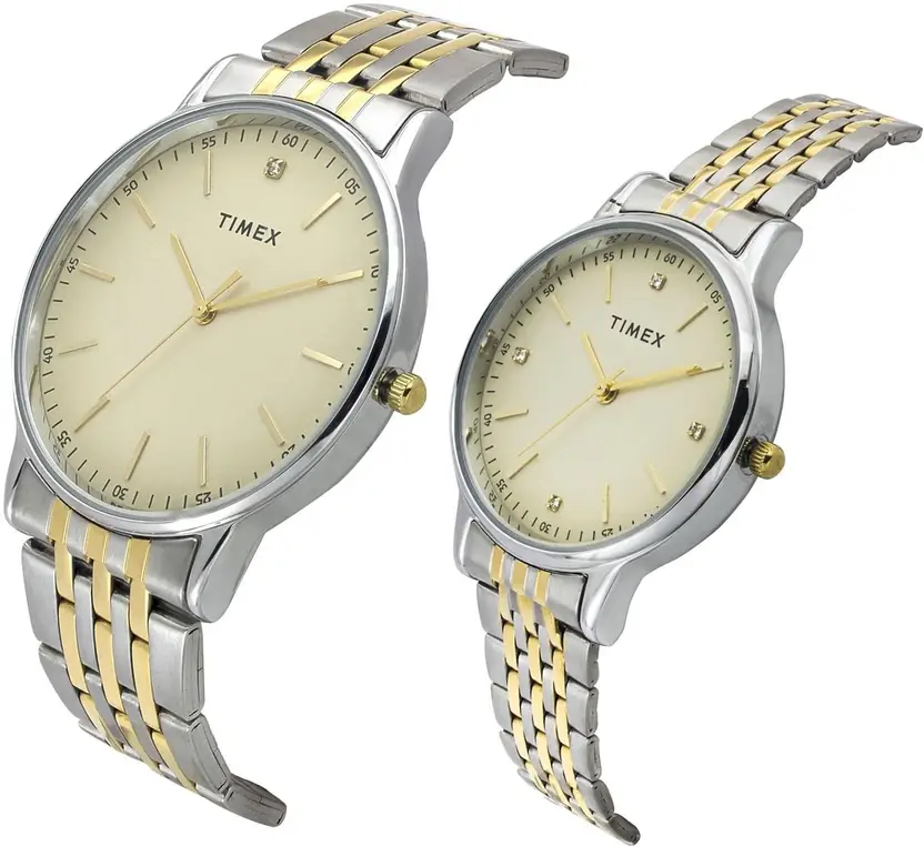 Timex Quartz Beige Dial Analog Stainless Steel Couple Watch TW00PR329 - Image 5