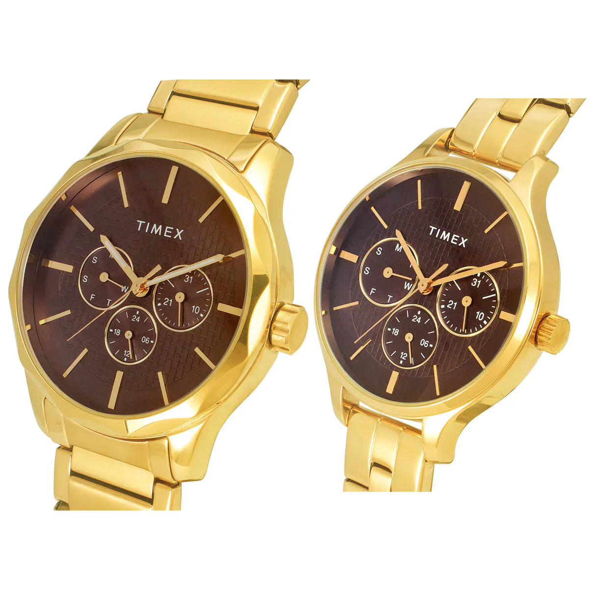 Timex Chronograph Brown Stainless Steel Couple Watch - TW00PR297 - Image 2