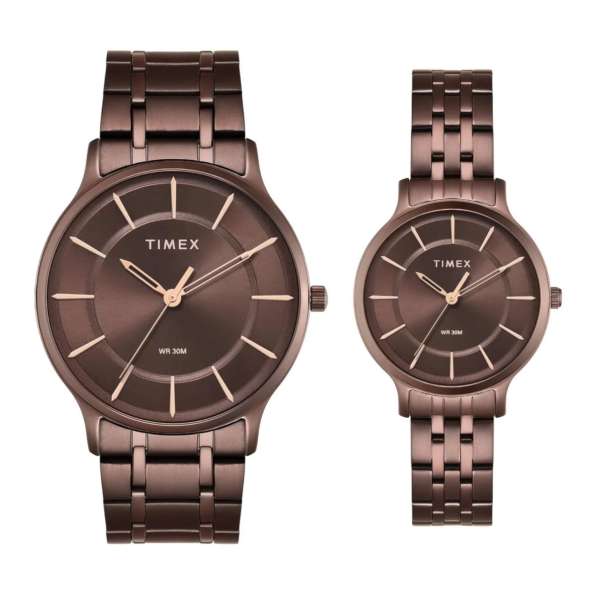 Timex Round Brown Dial Analog Stainless Steel Pair Watch TW00PR364