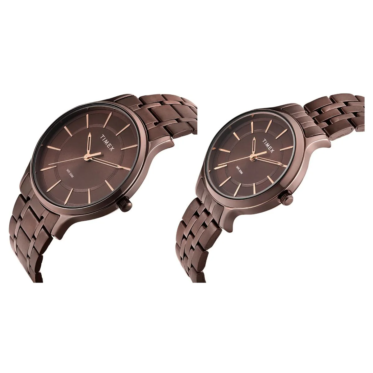 Timex Round Brown Dial Analog Stainless Steel Pair Watch TW00PR364 - Image 4
