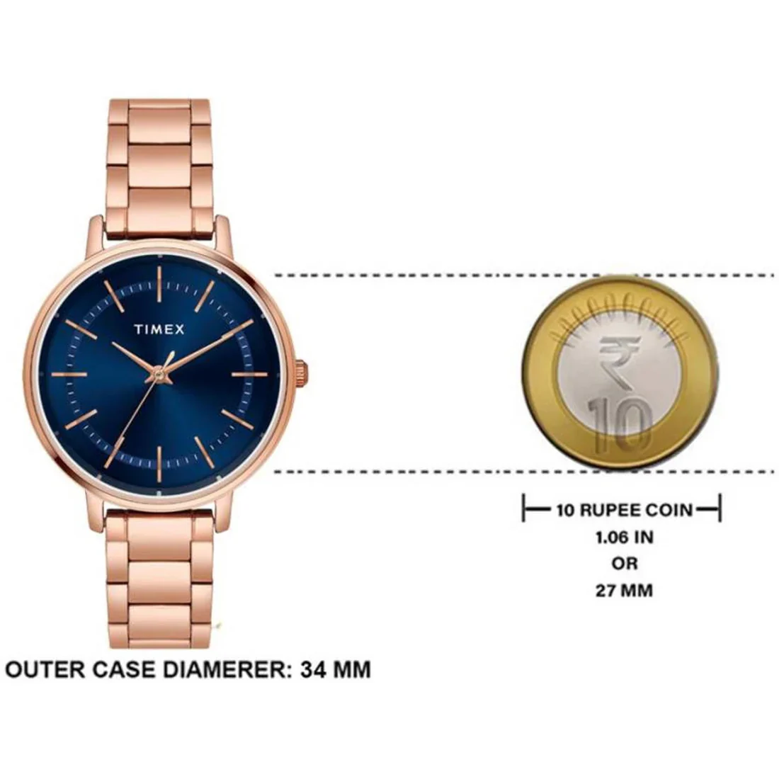 Timex Classics Blue Stainless Steel Analog Watch For Women TWEL15804 - Image 2