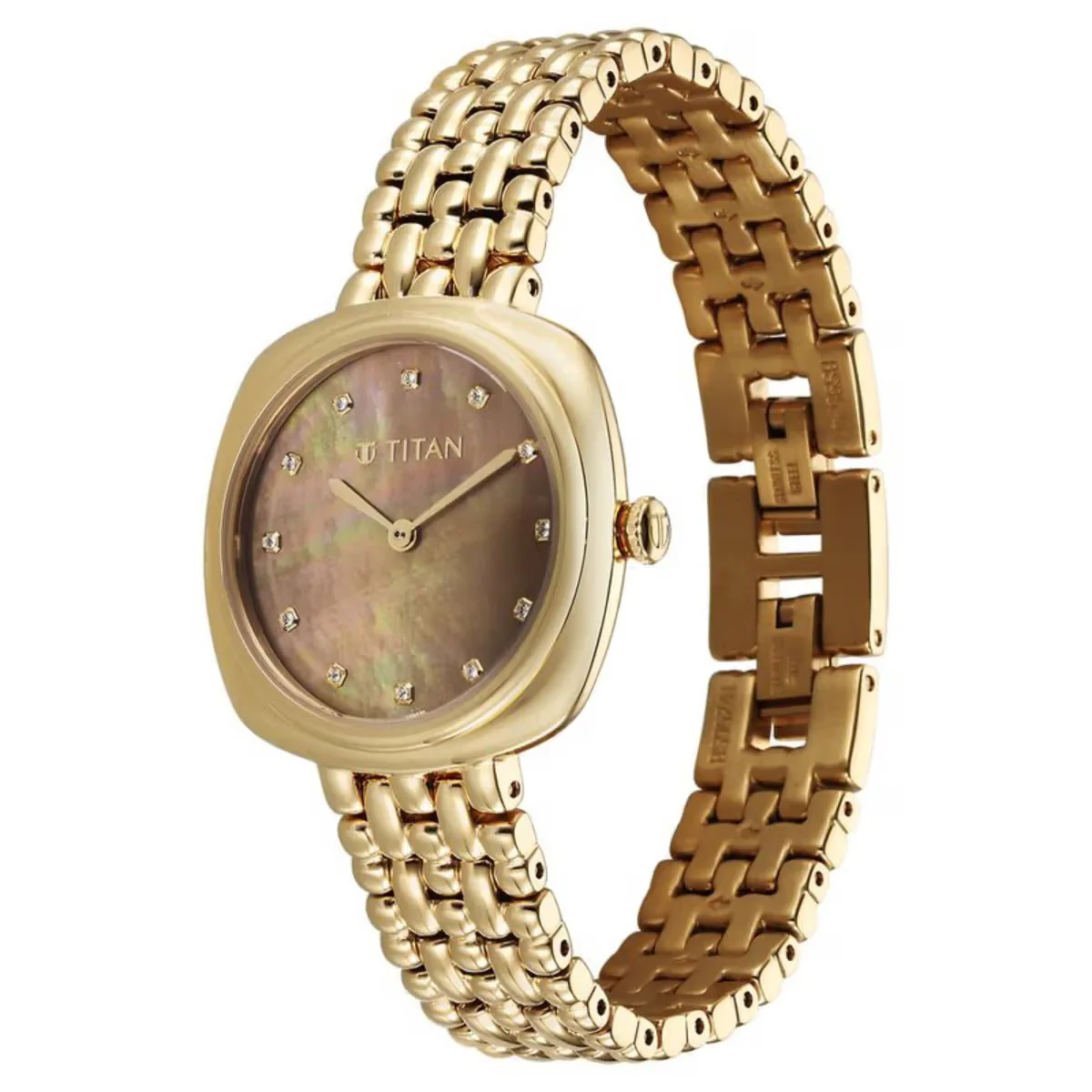 Titan Aura Quartz Analog Brown Mother of Pearl Dial Golden Stainless Steel Strap Women Watch 95241YM01 - Image 3