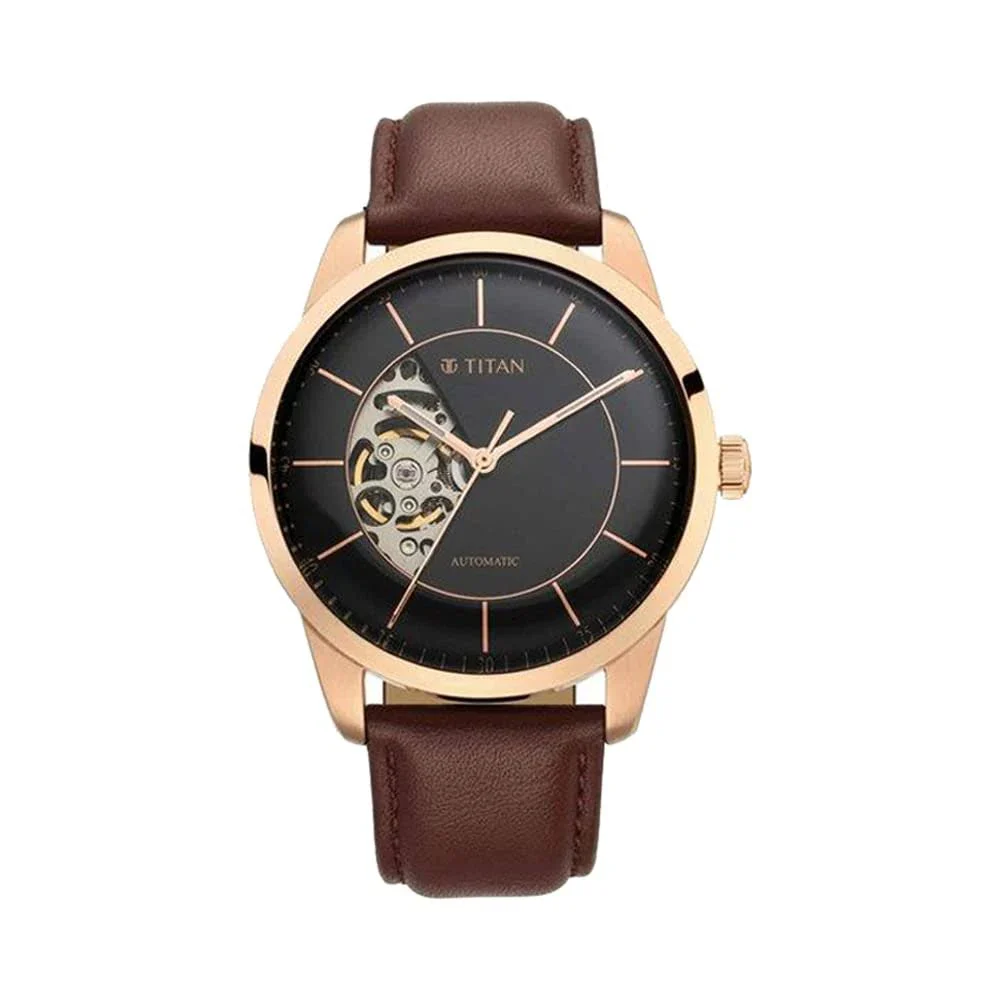 Titan Automatic Sectoral Black Dial Watch for Men NT90126WL02