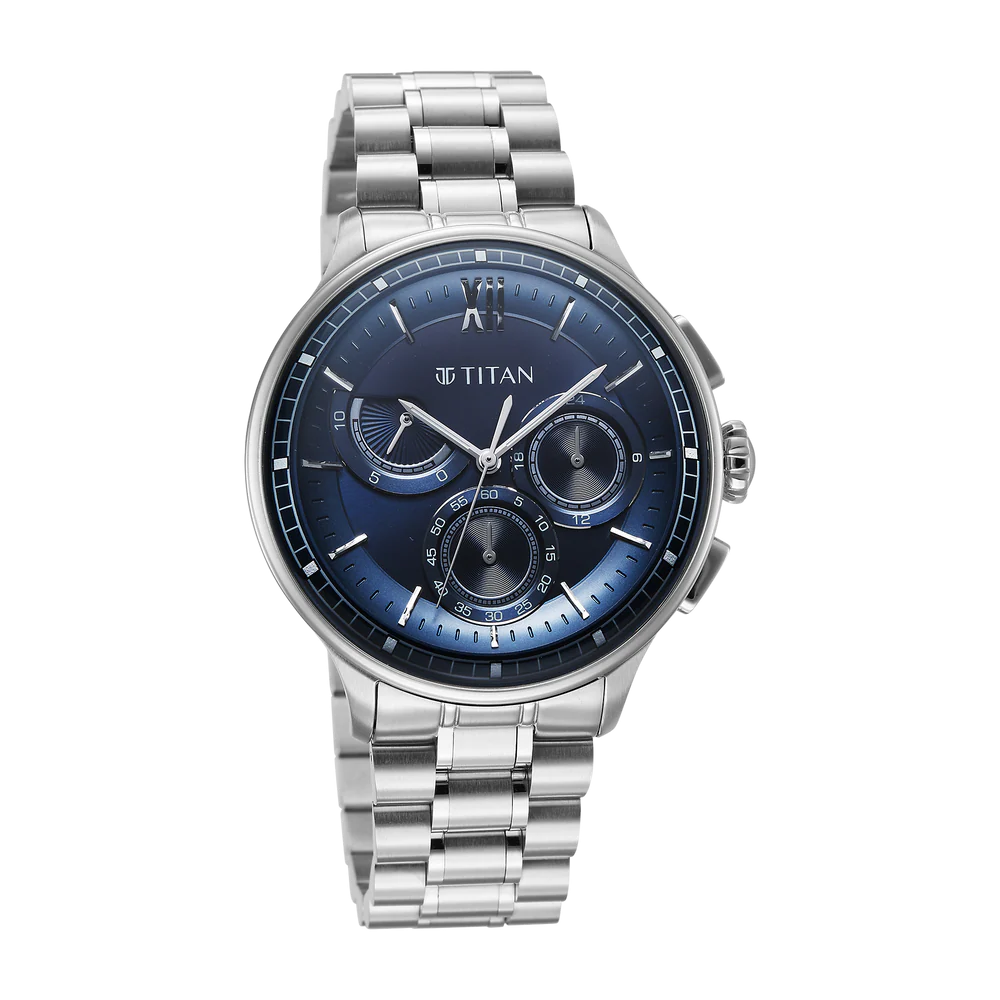 Titan Classique Quartz Blue Dial Analog Chronograph Watch For Men 90218SM02