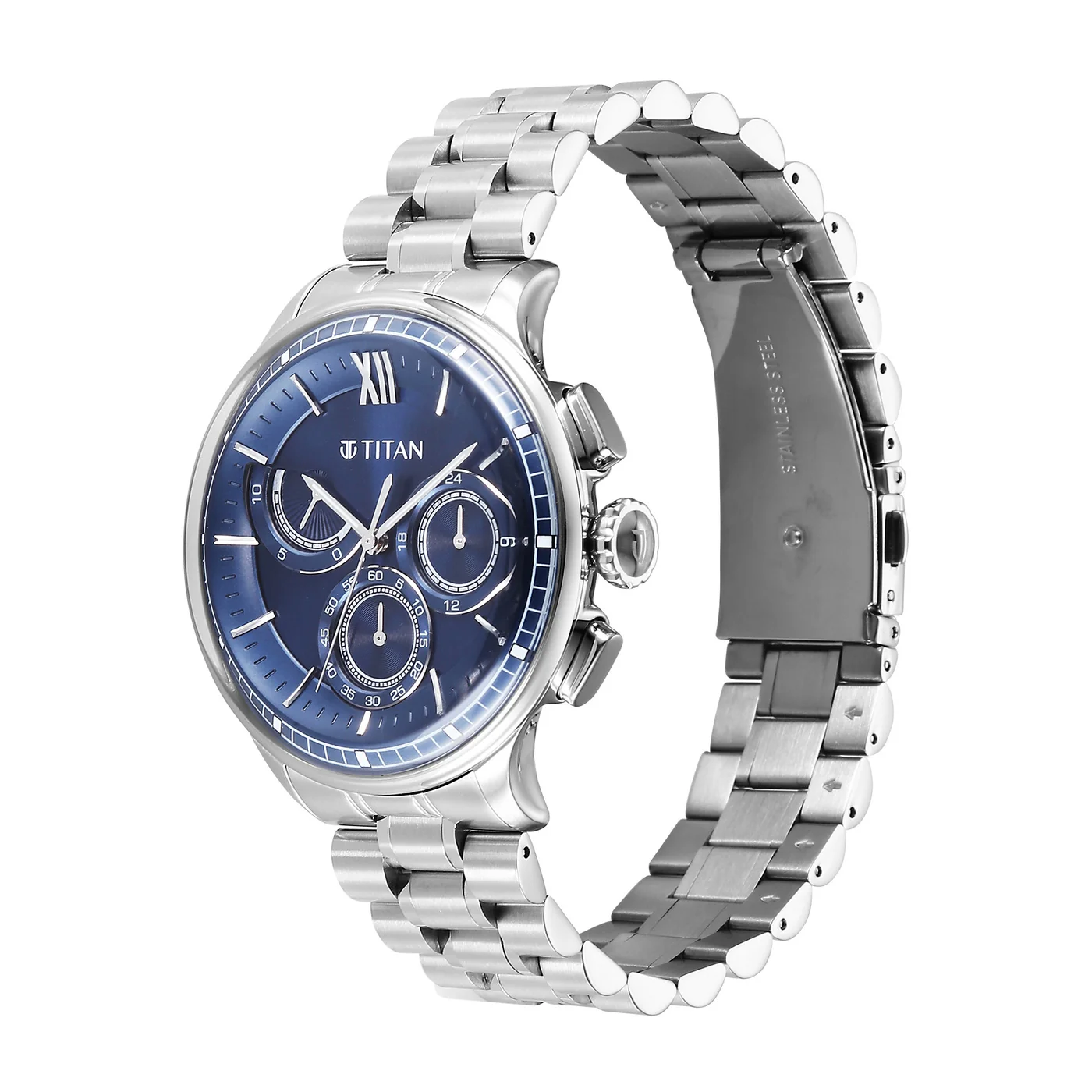 Titan Classique Quartz Blue Dial Analog Chronograph Watch For Men 90218SM02 - Image 3