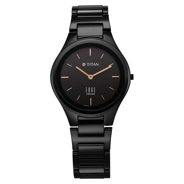 Titan Edge Ceramic Quartz Analog Black Dial Women's Watch - NU2653NC01