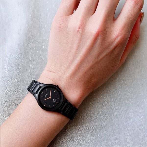 Titan Edge Ceramic Quartz Analog Black Dial Women's Watch - NU2653NC01 - Image 6