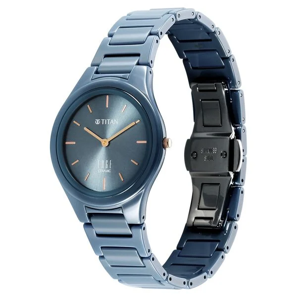 Titan Edge Ceramic Quartz Analog Blue Dial Watch For Women - NT2653QC07 - Image 3