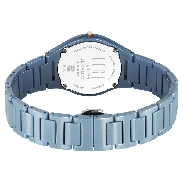 Titan Edge Ceramic Quartz Analog Blue Dial Watch For Women - NT2653QC07 - Image 4