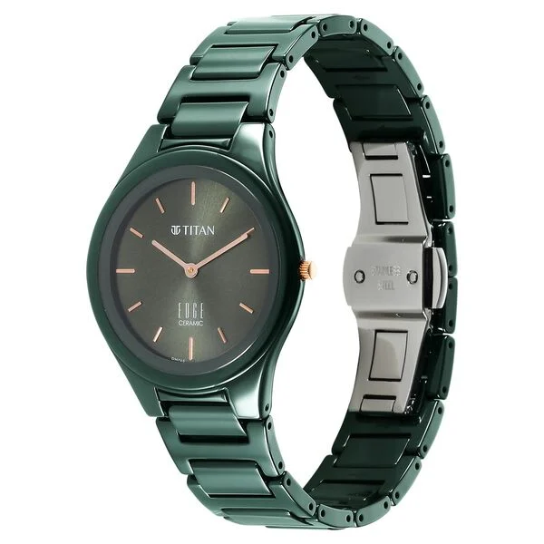 Titan Edge Ceramic Quartz in Glossy Green Dial Watch for Women NT2653QC06 - Image 3