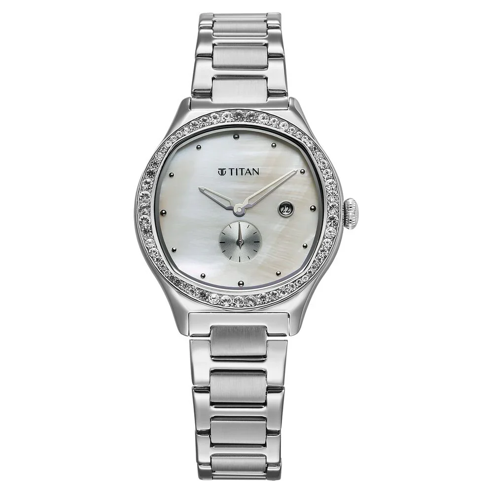 Titan Glamour Quartz Analog with Date Mother Of Pearl Dial Women Watch 95289SM01