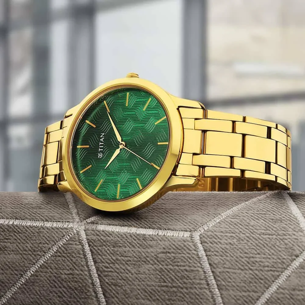 Titan Karishma Radiance Green Dial Analog Stainless Steel Strap Men watch NT1825YM07 - Image 2