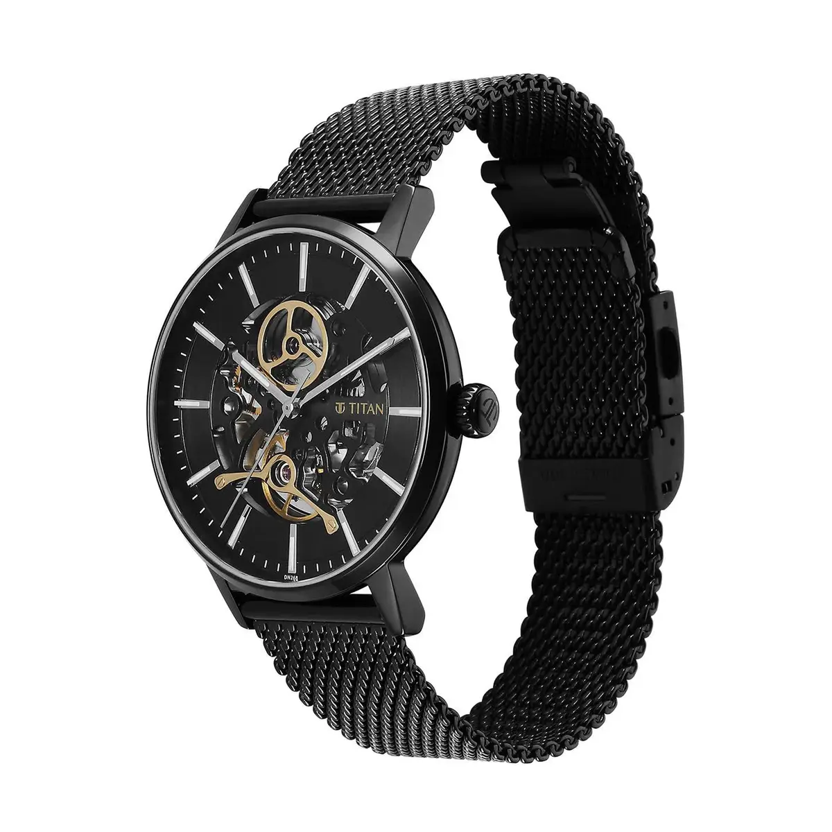 Titan Mechanical Slimline Black Dial Black Mesh Strap Watch for Men 90159NM01 - Image 3