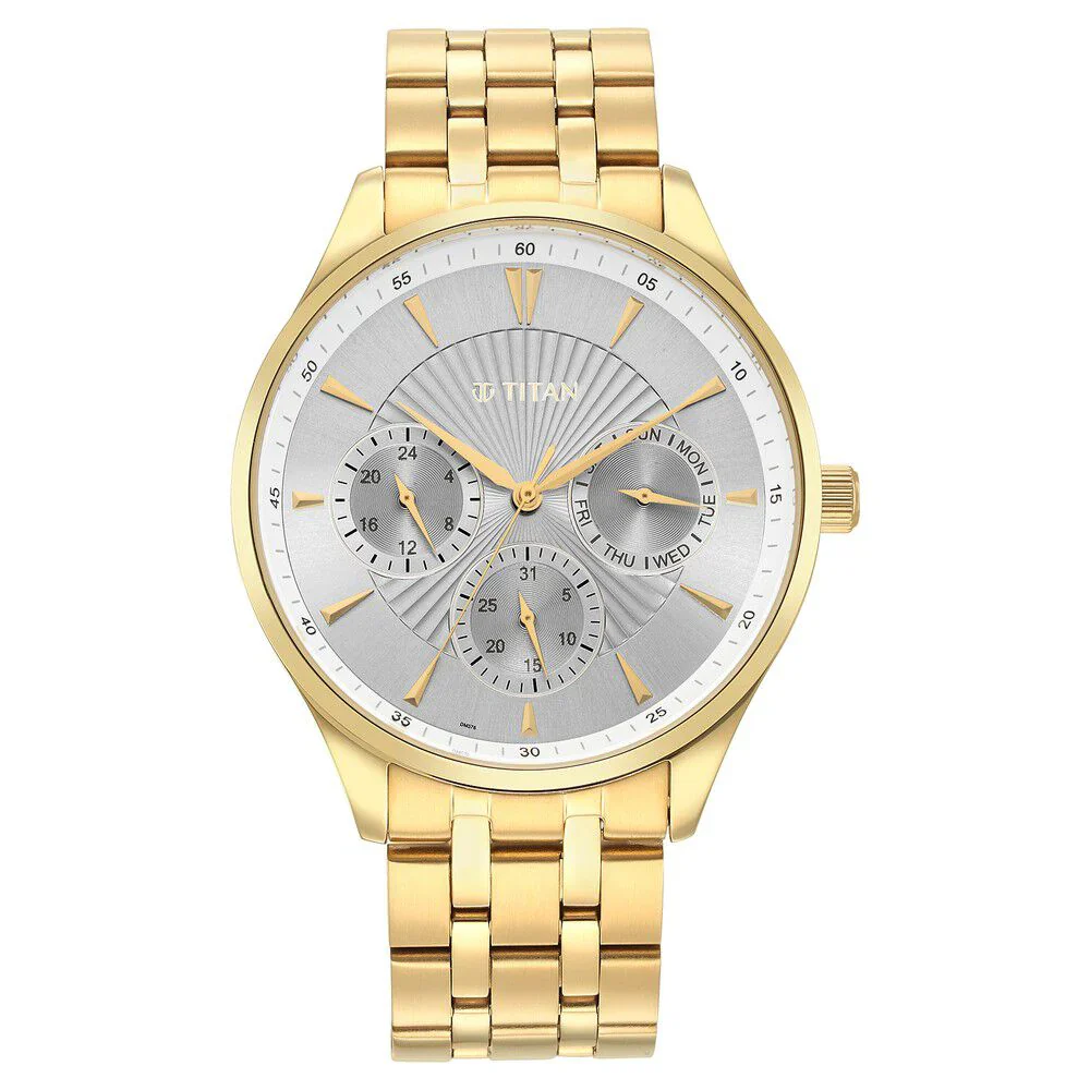 Titan Opulent Silver Dial Multifunction Watch for Men NT90127YM04