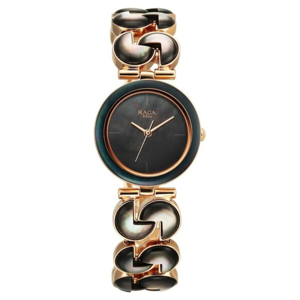 Titan Raga Black Pearl Quartz Analog Mother Of Pearl Dial Metal Strap Watch For Women 95233WM02 - Image 2
