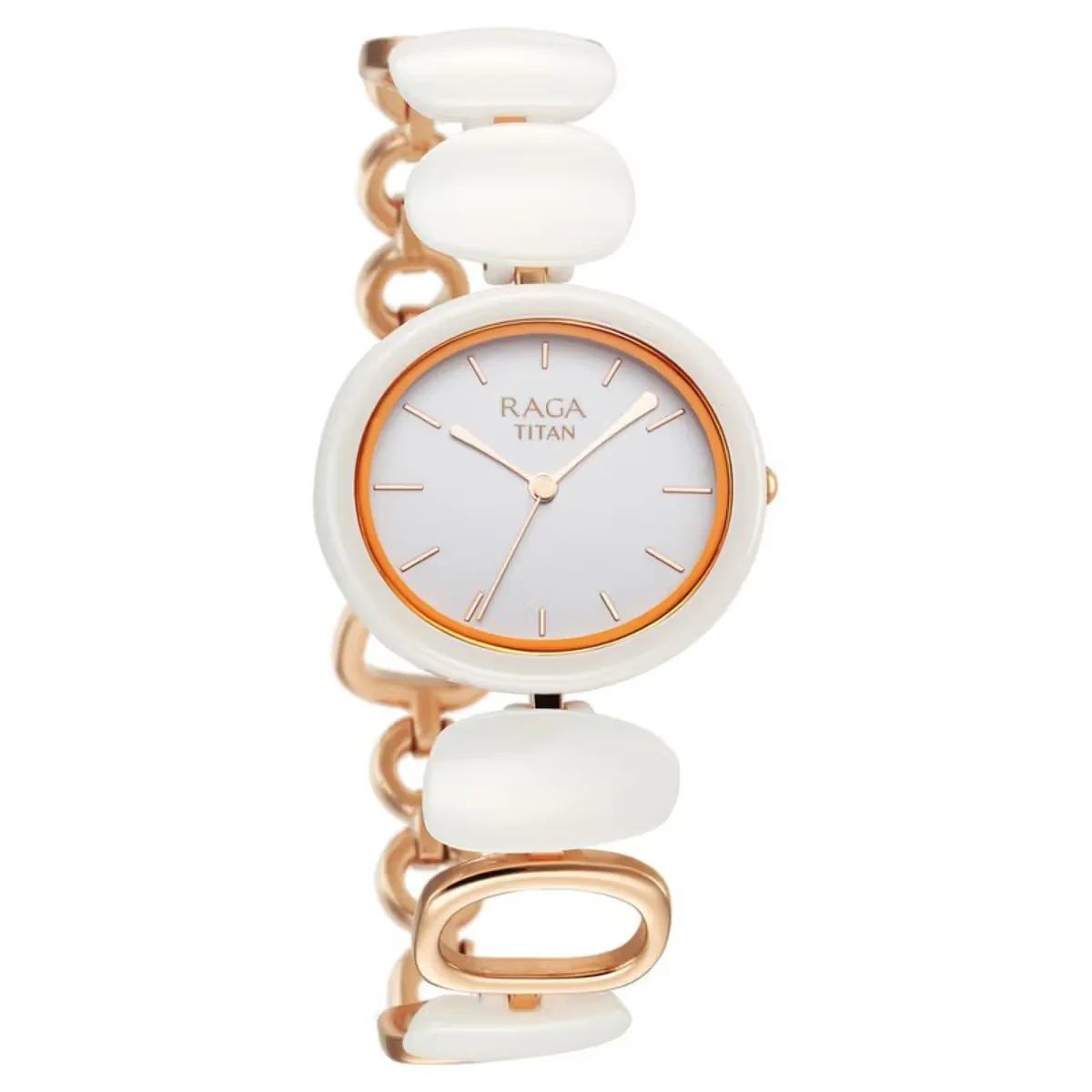 Titan Raga Ceramics Quartz Analog White Dial Metal & Ceramic Strap Watch For Women 95146KD05 - Image 2