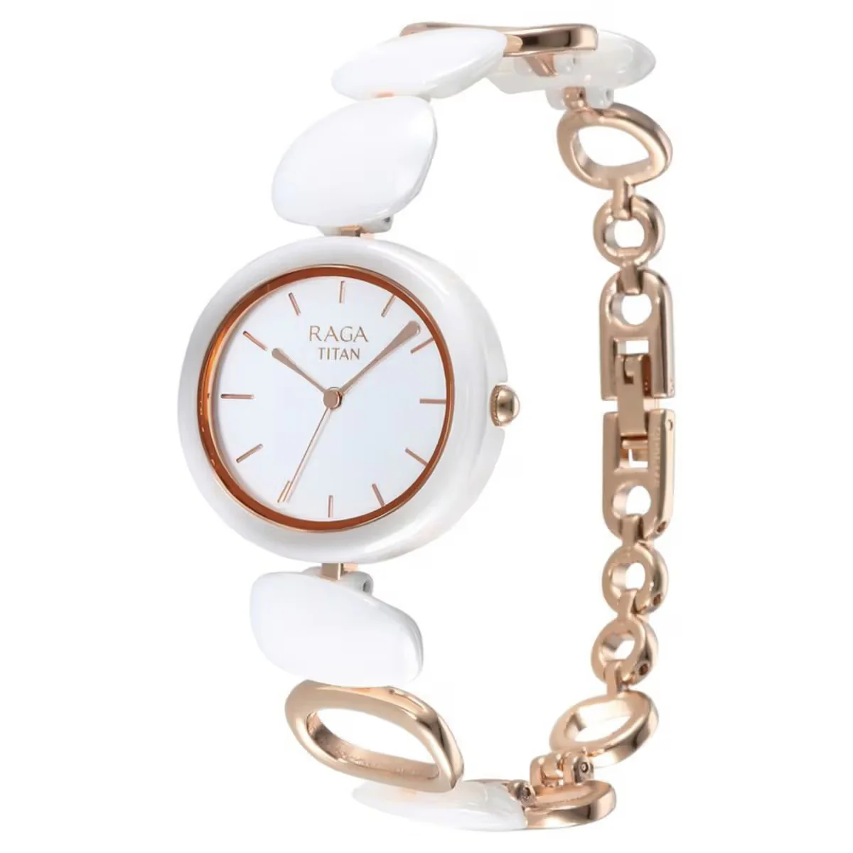 Titan Raga Ceramics Quartz Analog White Dial Metal & Ceramic Strap Watch For Women 95146KD05 - Image 3