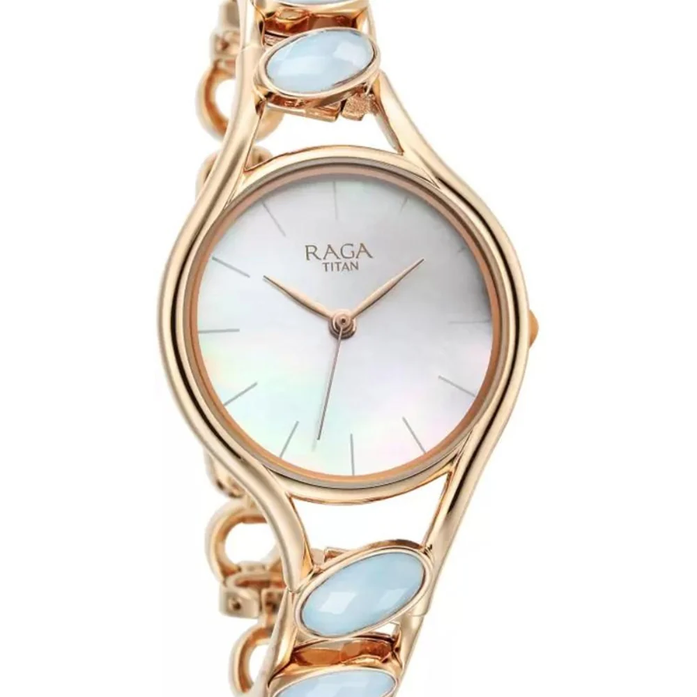 Titan Raga New You Quartz Analog Mother Of Pearl Dial Chalcedony stone strap Watch for Women 95190WM02 - Image 2