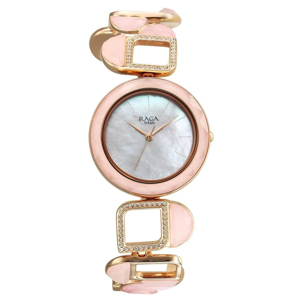 Titan Raga New You Quartz Analog Mother Of Pearl Round Dial Watch For Women 95196WM01