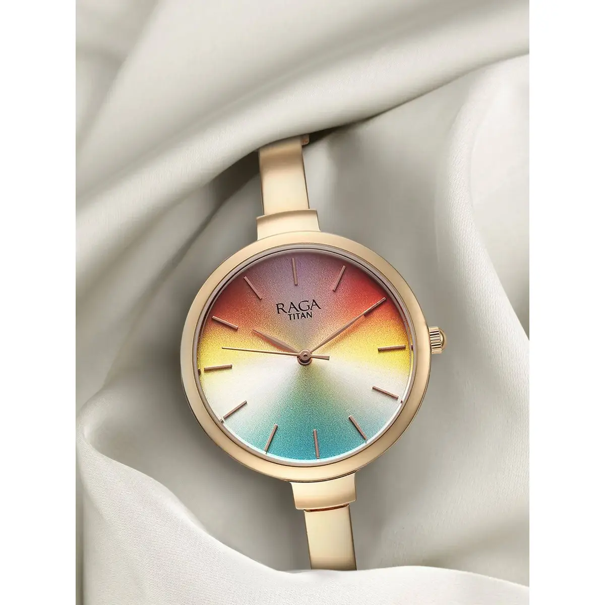 Titan Raga Showstopper Quartz Analog Multicoloured Dial Metal Strap Watch for Women 95273WM01 - Image 2