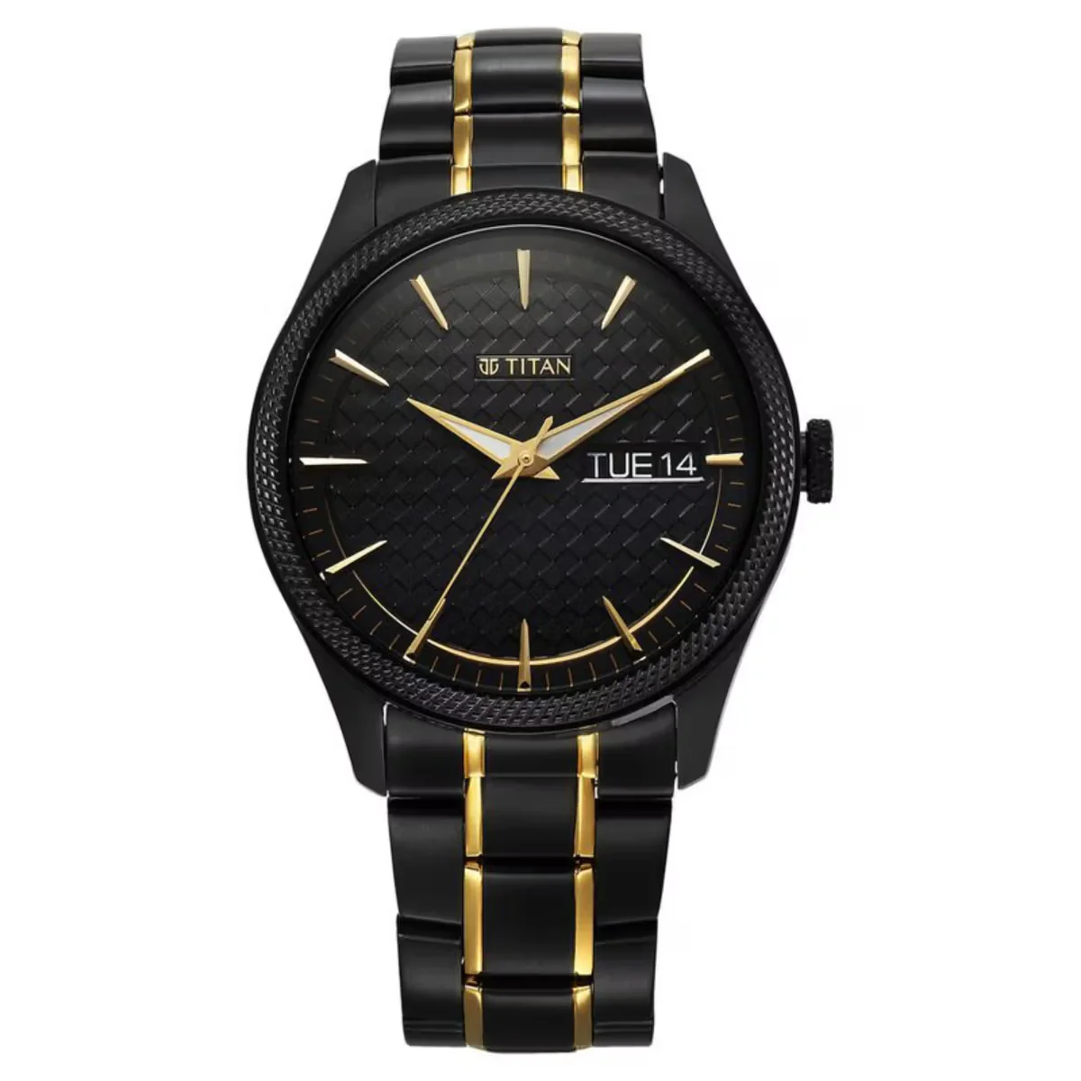Titan Regalia Opulent Quartz Analog with Day and Date Black Dial Two Tone Men Watch 1805KM10